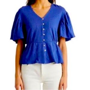 Ralph Lauren linen jersey peplum top in soft sapphire